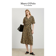 Marc O'Polo/MOP女士豹纹印花领口系带薄款长袖衬衫