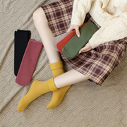 雪地袜女冬季加绒加厚竖条纹日系家居，保暖纯色中筒彩色地板袜子