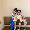韩版儿童衬衫2024夏季男女童，拼接短袖衬衫，宝宝上衣洋气兄妹装潮