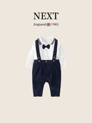 英国next婴儿秋季满月百天长袖，海军绅士套装，男宝宝一周岁生日礼服