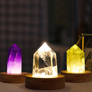 水晶天然紫水晶白水晶(白水晶)粉晶金字塔六角柱摆件小夜灯饰品礼物