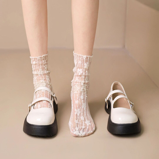 玛丽珍蕾丝花边袜子配小皮鞋，女白色夏季薄短款jk洛丽塔堆堆袜丝袜