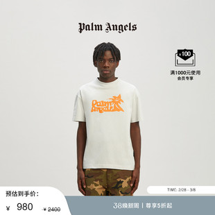 季末45折Palm Angels男女同款浅灰色漫画风Enzo印花短袖T恤