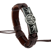 编织合金复古手链和平标志牛皮手链手工手皮绳手环饰品