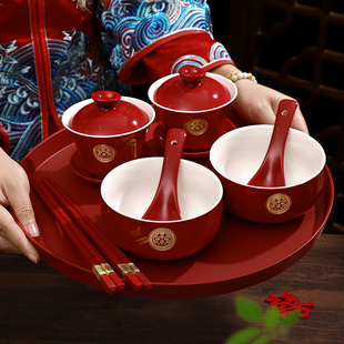 敬茶杯结婚套装一对喜碗筷杯子婚礼红色改口茶具，敬酒陪嫁用品大全