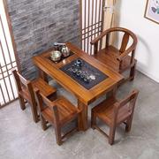 船木老茶桌椅组合复古茶桌实木茶艺桌家具中式功夫，茶几泡茶台