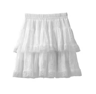 夏季蕾丝白色蛋糕裙短裙女高腰，小个子黑色a字蓬蓬裙半身裙裤裙子