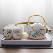 雅致新中式茶具套装陶瓷家用茶壶茶杯整套1壶6杯大号提梁功夫