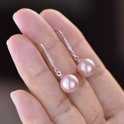 s925纯银耳环粉色珍珠耳坠贝壳珠，圆圈女长款时尚，大气耳饰品防过敏