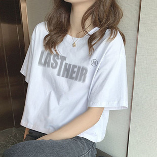 短款t恤女2023年夏季韩版ins纯棉白色宽松设计感潮流短袖上衣