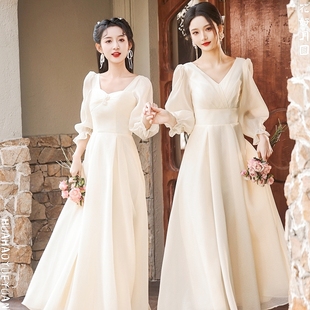 香槟色法式伴娘服女2024春季小众婚礼仙气姐妹团礼服平时可穿