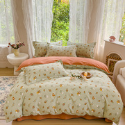 加厚100%纯棉四件套高档全棉，斜纹被套家用保暖床单床上用品床笠式