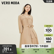 Vero Moda奥莱连衣裙子春秋通勤优雅V领七分袖气质收腰女