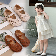 女宝复古小皮鞋夏季女童单鞋，韩版女孩公主软底凉鞋儿童编织奶奶鞋