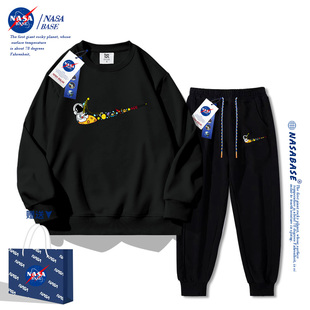 NASA联名潮牌卫衣卫裤套装男女2023炸街冬季高级感外套长裤子