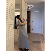 kumikumi简约纯色背心连衣裙，女2024夏季收腰显瘦长裙a字裙子