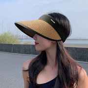 女士夏季可调节大沿防紫外线遮阳帽子户外运动塑料防晒空顶帽