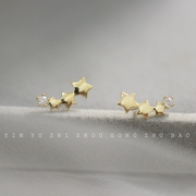 超美五角星耳钉女925纯银镀14k金渐变(金渐变)星星，气质韩国玫瑰金小众(金小众)耳环
