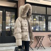 东北大毛领羽绒服女2023冬季加厚短款工装，保暖外套俄罗斯旅游