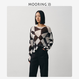 MOORING泊-天放系列  设计感几何拼色长袖空调针织罩衫
