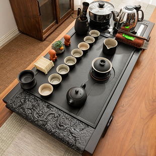 功夫茶具套装全自动烧水壶一体整套茶盘家用客厅泡茶台石面大茶海