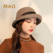 MAO品帽堂 圆顶小礼帽女士秋冬卷边时尚优雅显脸小有气质羊毛毡帽