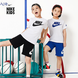 Nike 耐克小童装男女童套装2023夏季短袖短裤休闲运动2件套