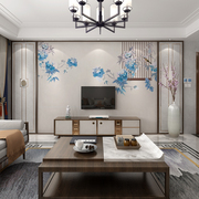新中式壁纸墙纸玄关客厅沙发电视背景墙卧室壁布花鸟影视墙壁画3D