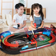 双人遥控赛车男孩带轨道，磁力赛道闪电麦昆玩具，电动汽车儿童总动员