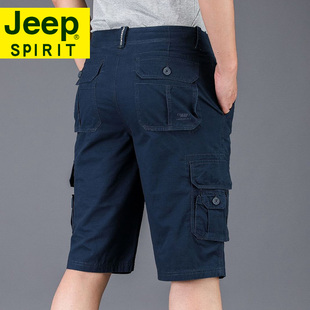 jeep吉普夏季多口袋七分男裤宽松大码休闲薄款短裤男士工装裤