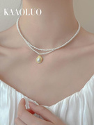 项链女双层锁骨链合成珍珠，颈链短款2021年潮网红新娘法式复古