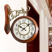 北欧客厅双面钟表静音挂钟欧式复古创意装饰时钟简约现代两面时钟