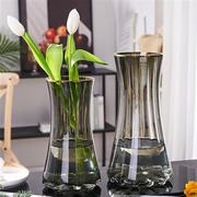 简约描金束腰玻璃花瓶，家居装饰工艺品摆件，花瓶水养插花花瓶