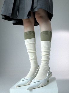 23春夏莫兰迪配色双袜口显瘦甜酷辣妹长筒小腿袜子堆堆袜女ins潮