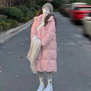长款羽绒棉服女2022年韩版宽松加厚棉衣，连帽粉色冬季外套棉袄
