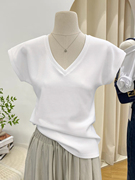 v领t恤女短袖2024夏季韩版休闲纯白色体恤修身显瘦大领口上衣