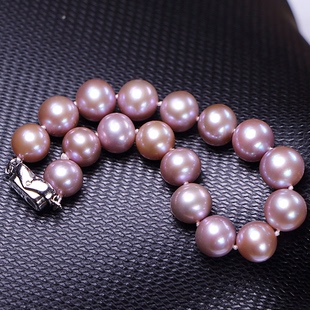 天然淡水珍珠手链 紫色 粉色10-11mm 近正圆强光微瑕