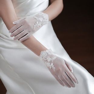 WG060超仙婚纱手套 优雅白色蕾丝短款婚纱礼服晚宴新娘手套