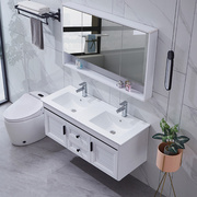 鼎魅太空铝智能镜双盆浴室柜，组合卫生间现代落地式洗手洗脸一体洗