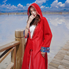茶卡盐湖云南旅游度假长款雪纺外搭罩衫红色防晒衣连帽子外套