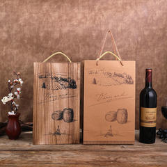 红酒盒木盒双支装礼盒葡萄酒盒包装盒子烧色复古通用版
