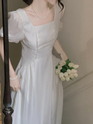 法式艺术生风格御姐时尚别致绝美高级感气质名媛白色连衣裙仙女夏