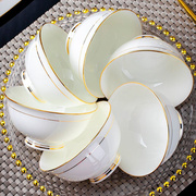 景德镇碗盘碟陶瓷家用骨瓷防烫镶金高脚吃米饭，碗面碗餐具组合套装