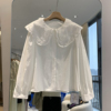 白色娃娃领衬衫女2024早春法式设计感小众衬衣钩花蕾丝领上衣