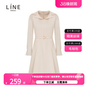 LINE韩国商场同款秋季收腰喇叭袖连衣裙纯色轻熟风AGOPLC9900