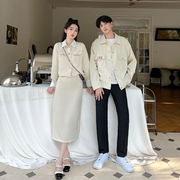 小众设计感情侣装秋季韩版长袖，衬衫男女两件套法式一裙一衣ins潮
