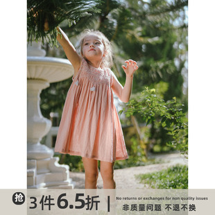 史豌豆(史豌豆)儿童裙子，2023夏装甜美洋气圆领，公主裙绣花流苏无袖连衣裙潮