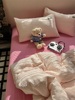 少女ins玫粉色皱皱纱水洗棉四件套床单1.8被套学生宿舍三件套床笠