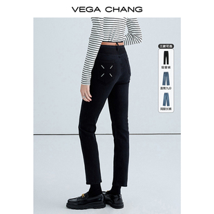 vegachang黑科技加绒小脚牛仔裤，女冬装韩版显瘦高腰弹力九分裤子