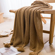 暮织纱办公室午睡沙发毯空调毯针织，小毯子披肩盖毯毛毯床尾毯驼色